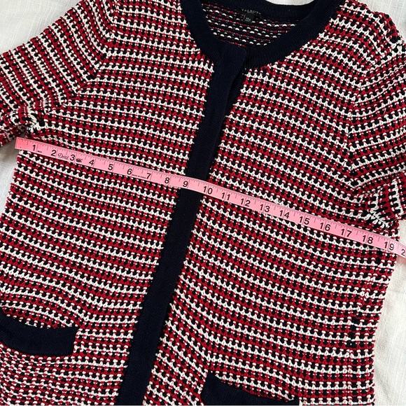 Talbots Blazer Style Cardigan Jacket Sweater Sz M-L Red Blue White Classic - Picture 10 of 14